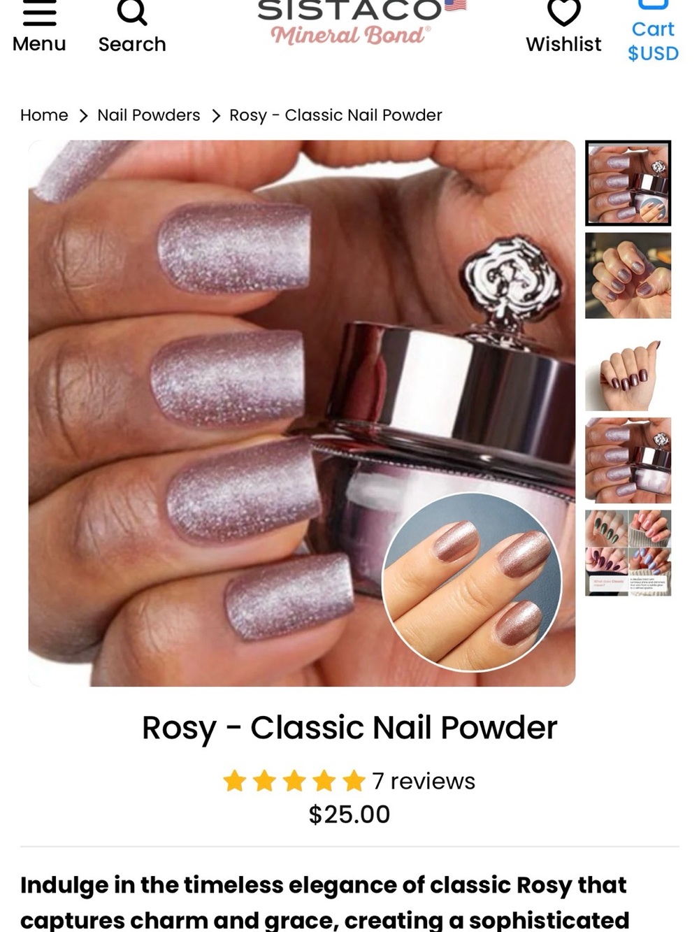 Sistaco Rosy Classic Nail Powder - Shimmery Rose Quartz